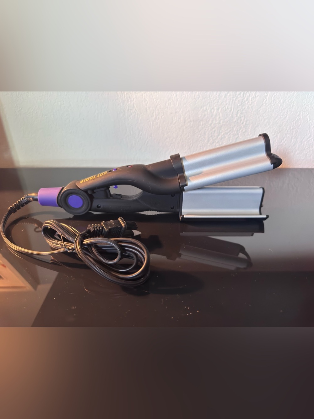 Silver Triple Barrel Hair Waver - Black Handle with Purple Accent